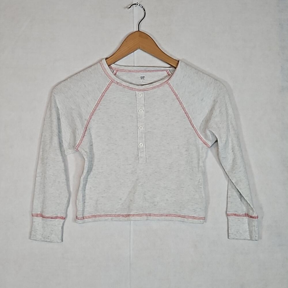 Gap Girls Cropped Grey Long Sleeve Henley Tee